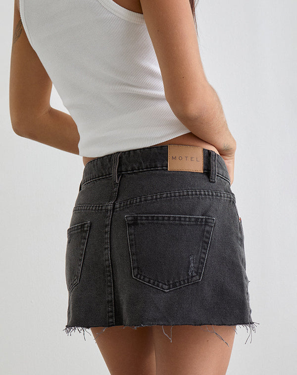 Motel Rocks Ripped Hem Mini Skirt In Vintage Black