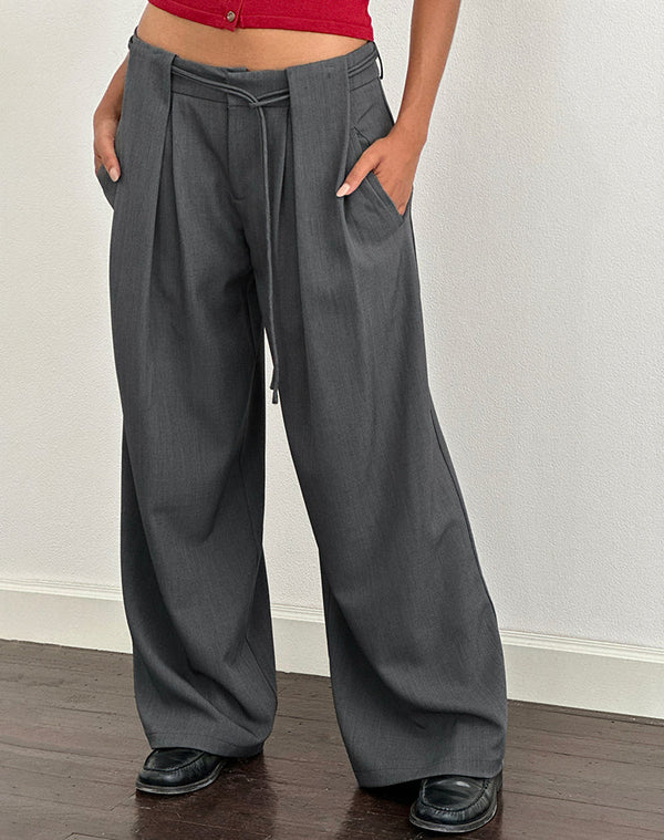 motel rocks Rivela Tie Waist Trouser in Grey