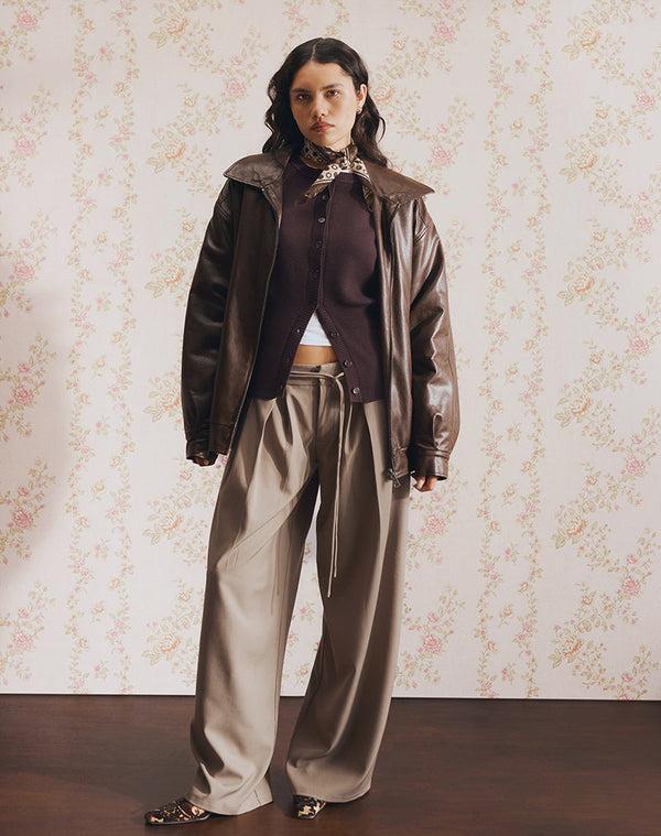 Motel Rocks Rivela Tie Waist Trouser In Taupe