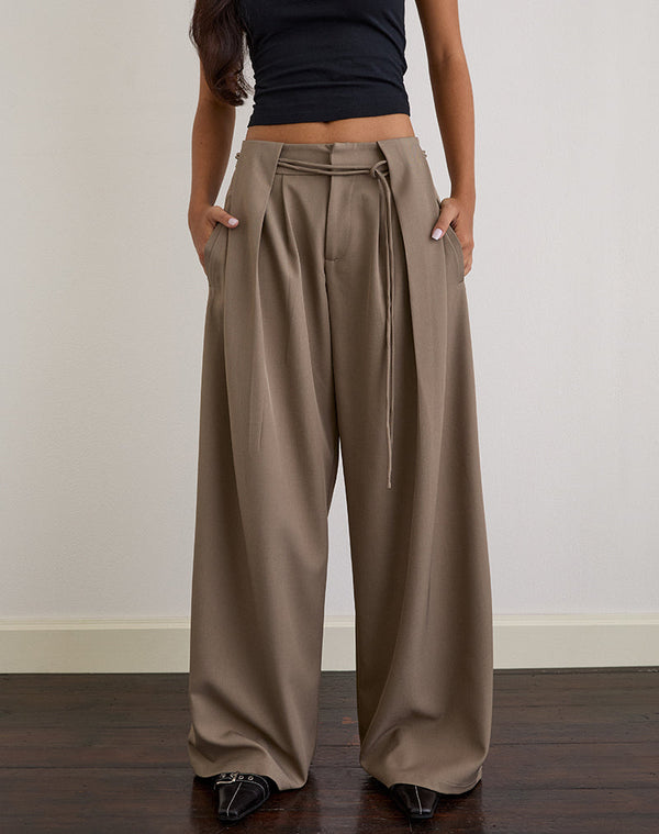 Motel Rocks Rivela Tie Waist Trouser In Taupe