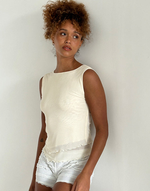 Motel Rocks Rochie Asymmetric Top In Mesh Cream