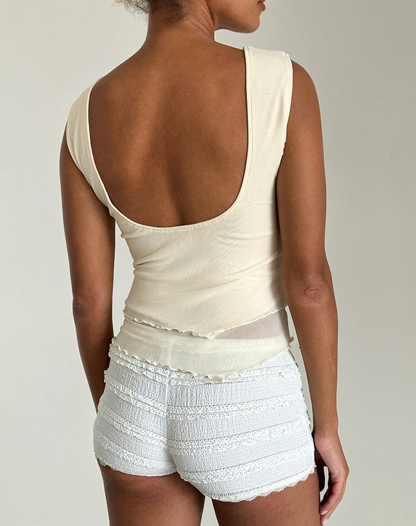 Motel Rocks Rochie Asymmetric Top In Mesh Cream