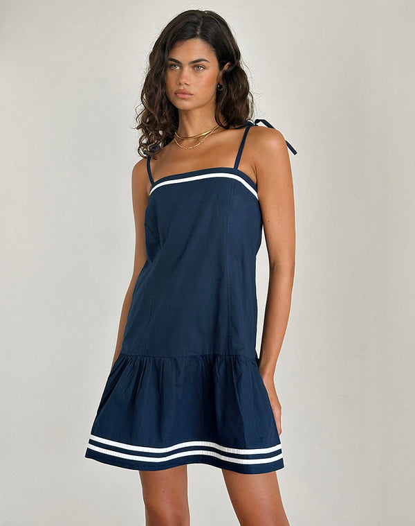 motel rocks Rodha Cami Mini Dress in Poplin Navy