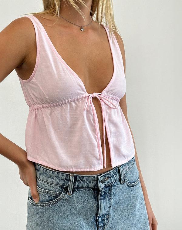 Motel Rocks Rolia Tie Front Top In Light Pink