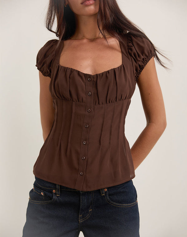 Motel Rocks Rolina Blouse In Chiffon Brown