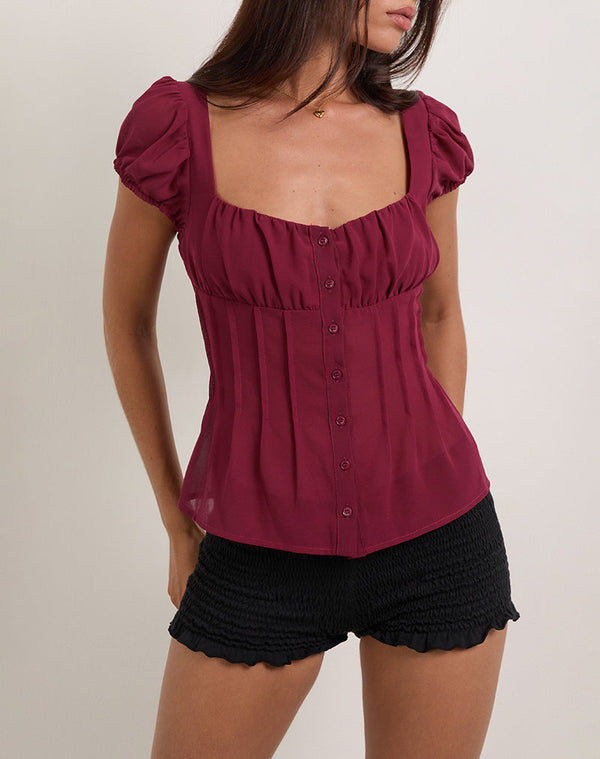 motel rocks Rolina Blouse in Chiffon Burgundy