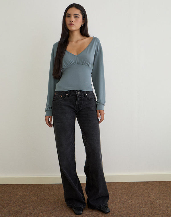 motel rocks Romari Top in Ash Blue