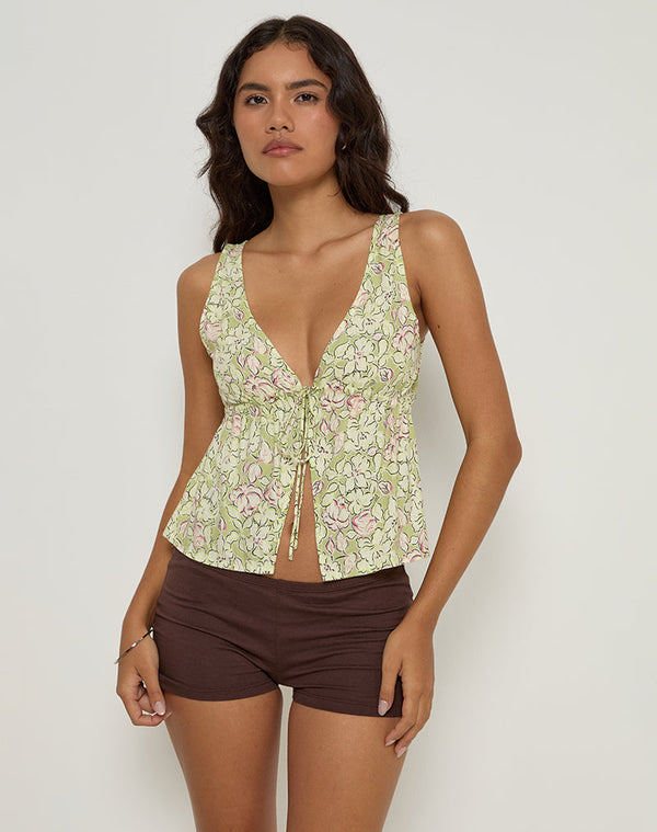 Motel Rocks Ronia Top In Blooming Lily Green