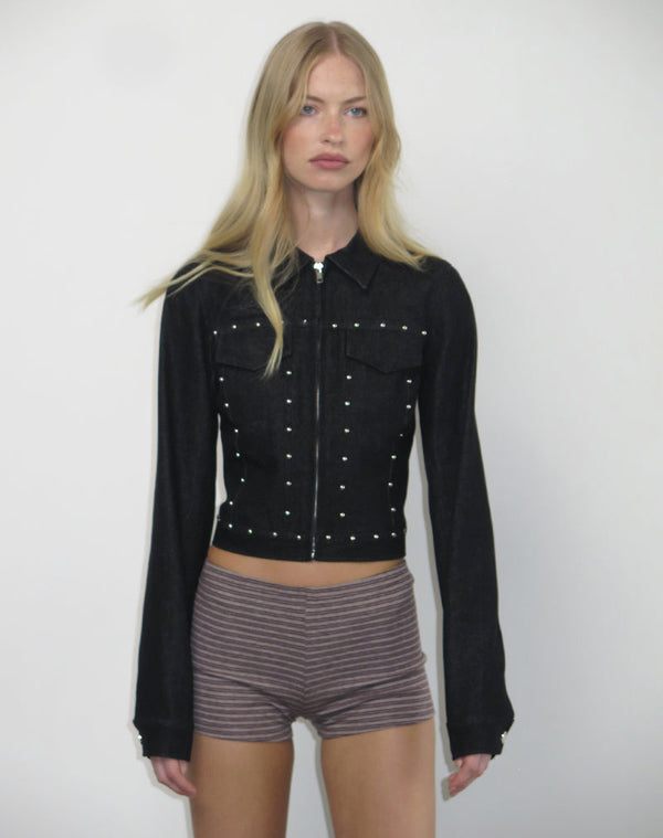 Motel Rocks Ronira Jacket Chambray Studs In Black