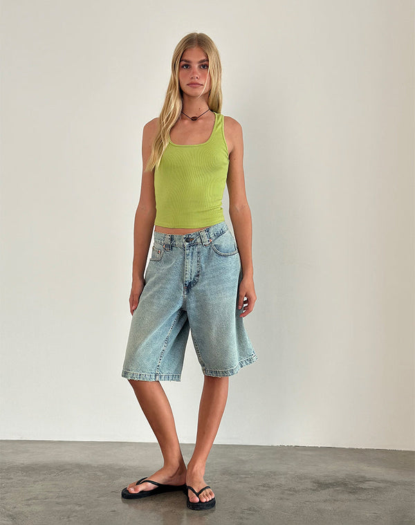 Motel Rocks Roxe Ribbed Vest Top In Leaf Green