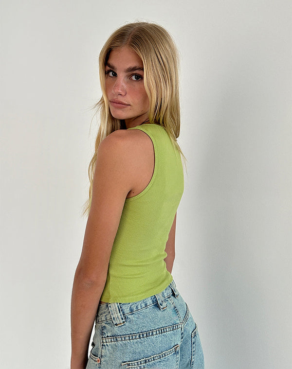 Motel Rocks Roxe Ribbed Vest Top In Leaf Green