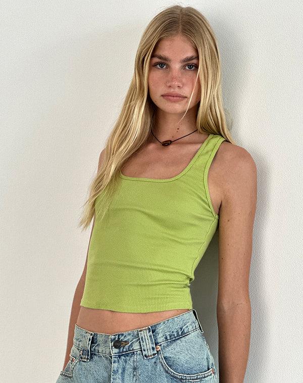 motel rocks Roxe Ribbed Vest Top in Leaf Green