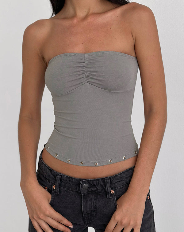 Motel Rocks Ruki Bandeau Top In Rayon Jersey Grey