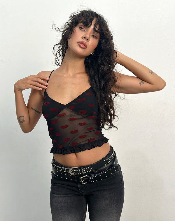 Motel Rocks Rumaysa Cami Top In Lips Flock Black