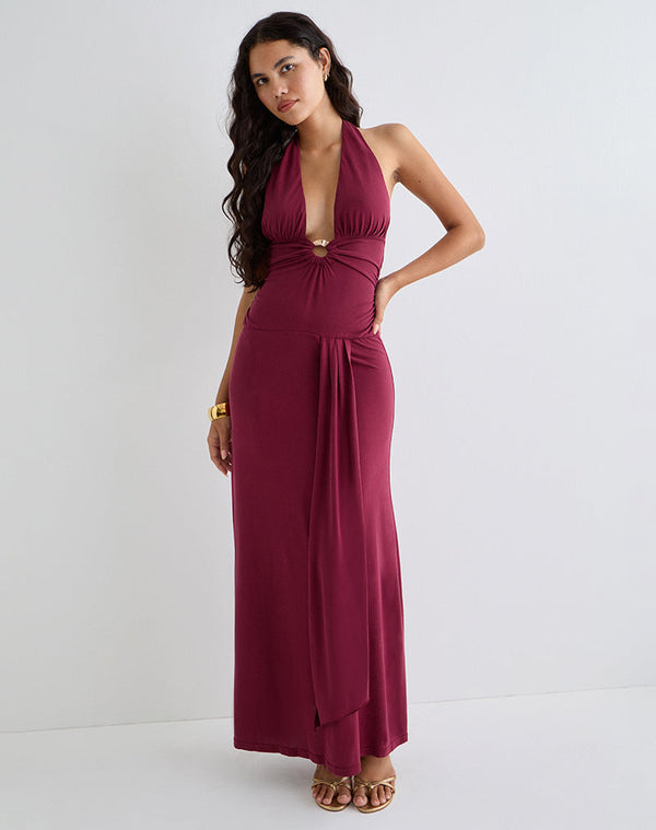 motel rocks Ryoko Maxi Dress in Cupro Burgundy