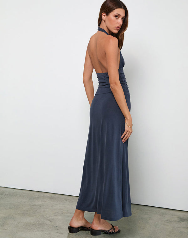 Motel Rocks Ryoko Maxi Dress In Cupro Ocean Storm