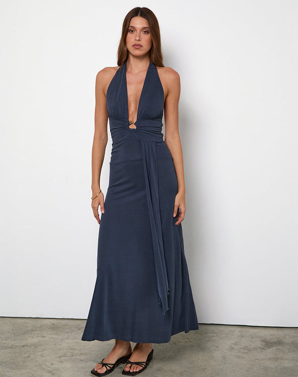 motel rocks Ryoko Maxi Dress in Cupro Ocean Storm