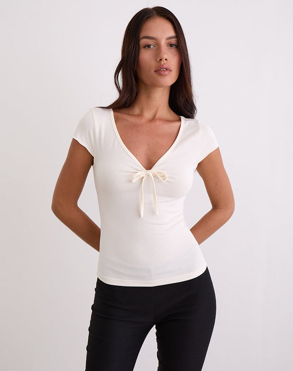 motel rocks Saiba Cap Sleeve Top in Cupro Cream