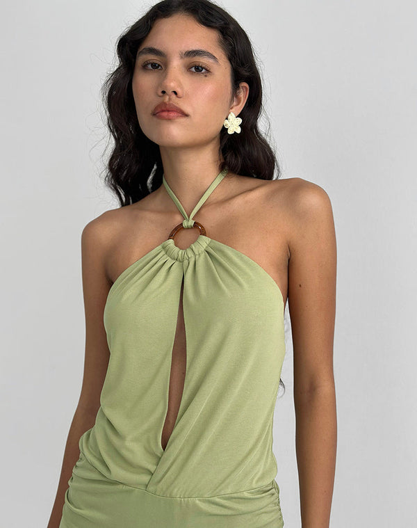 Motel Rocks Saira Halter Neck Mini Dress In Sage