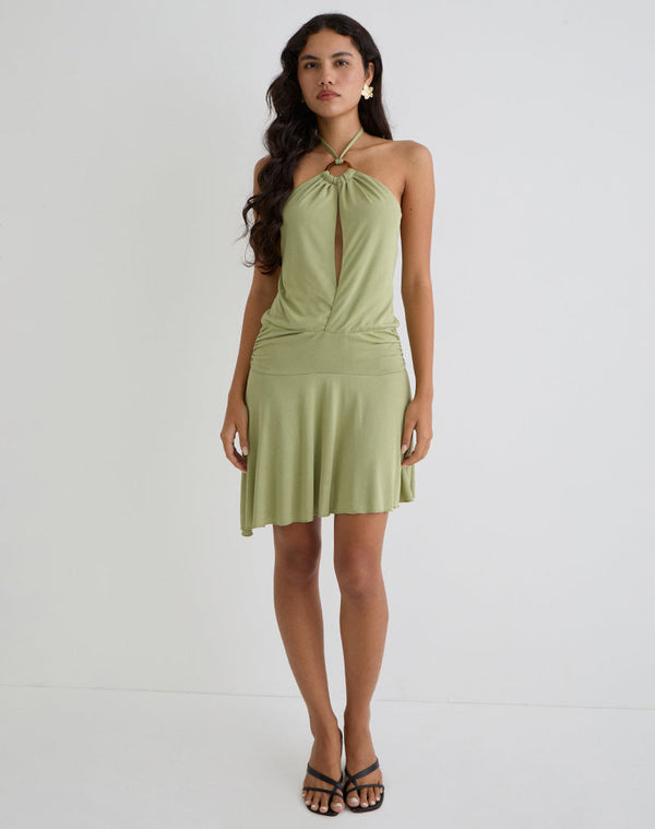 Motel Rocks Saira Halter Neck Mini Dress In Sage
