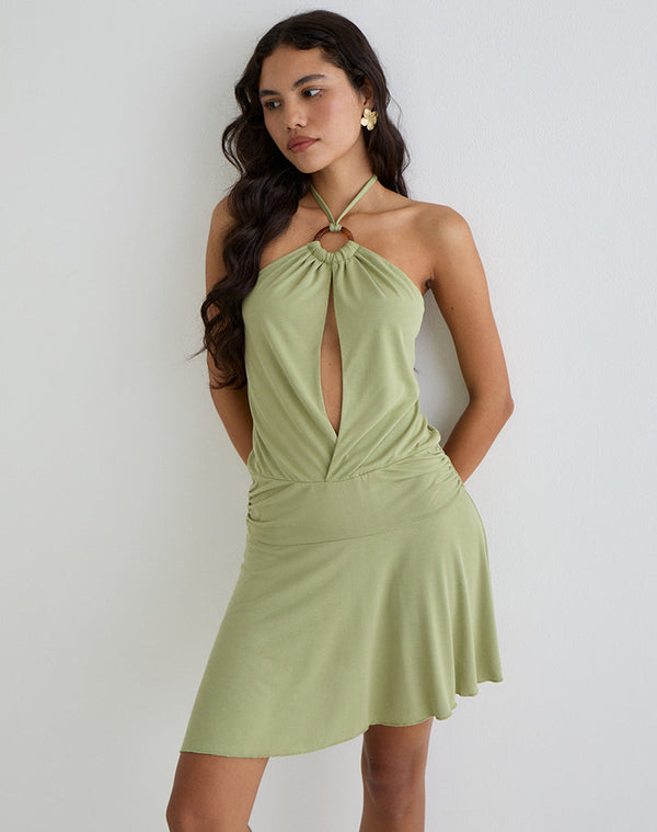 motel rocks Saira Halter Neck Mini Dress in Sage