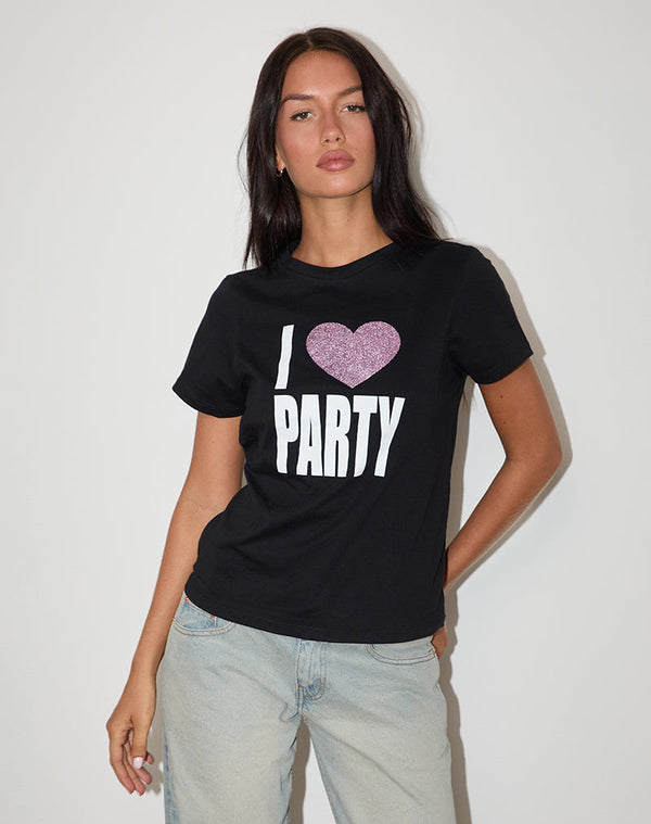 Motel Rocks Saki Tee In Black I Love Party Print