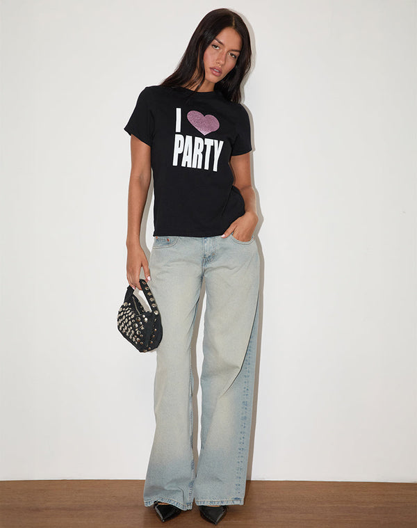 Motel Rocks Saki Tee In Black I Love Party Print