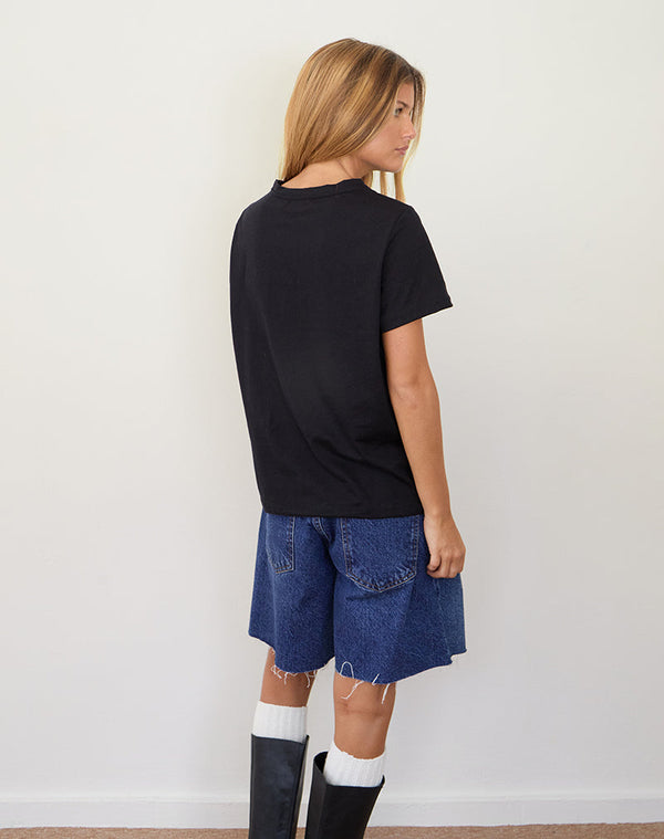 Motel Rocks Saki Tee In Black With Badges Graphic