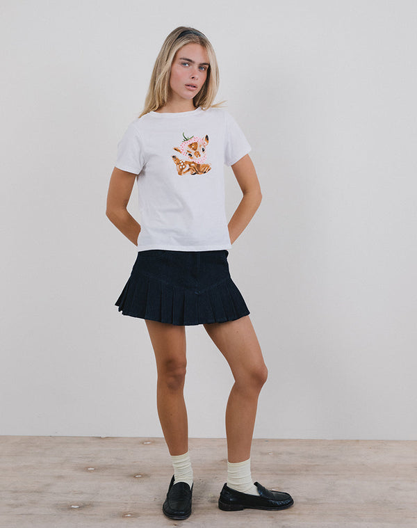 Motel Rocks Saki Tee In White With Baby Deer Print
