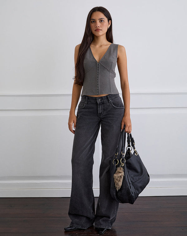 Motel Rocks Salpa Plunge Top In Tailoring Charcoal