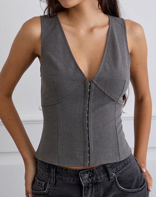 Motel Rocks Salpa Plunge Top In Tailoring Charcoal