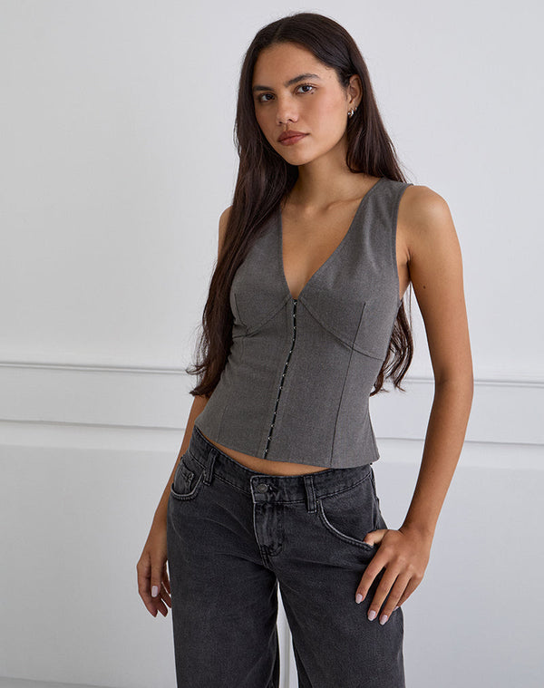 motel rocks Salpa Plunge Top in Tailoring Charcoal