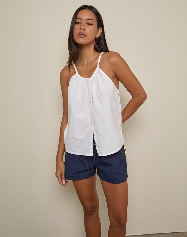 Motel Rocks Sanja Scoop Button Top In Ivory