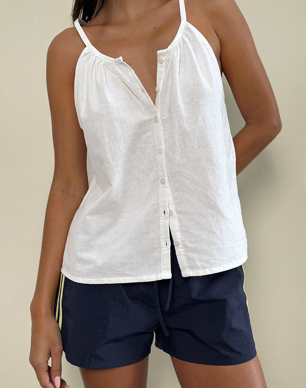 Motel Rocks Sanja Scoop Button Top In Ivory