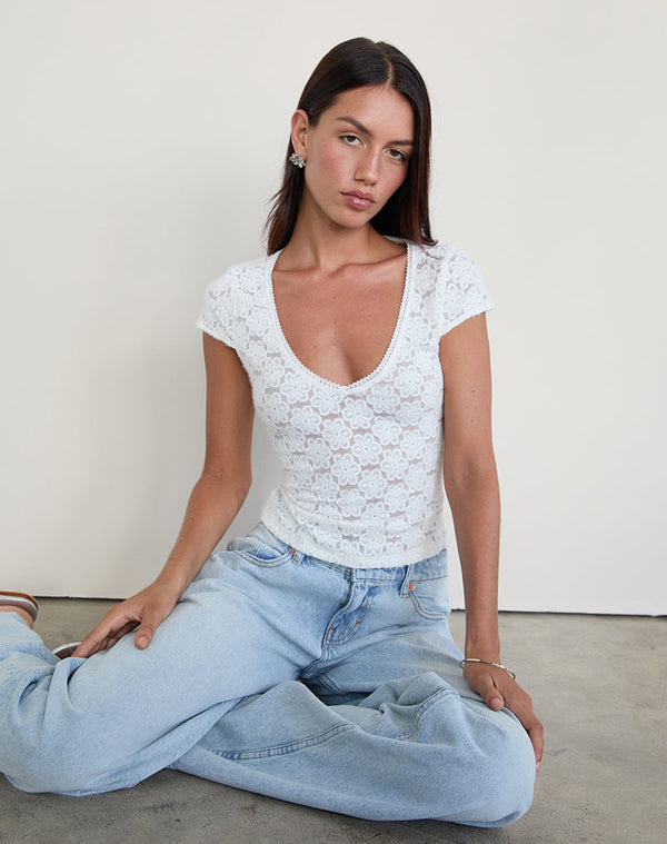 Motel Rocks Sanjana Top In Lace Ivory