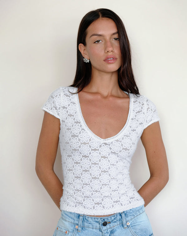 motel rocks Sanjana Top in Lace Ivory