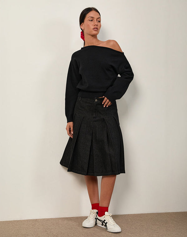 Motel Rocks Sanjani Midi Skirt In Dark Chambray