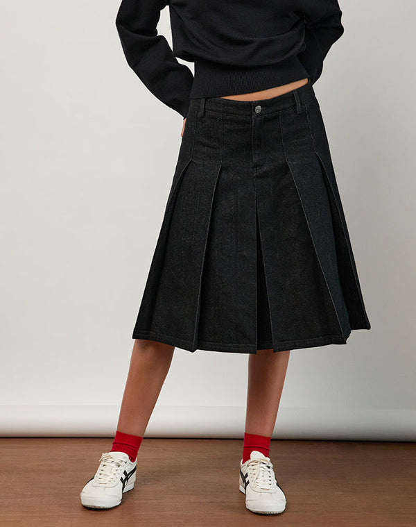 motel rocks Sanjani Midi Skirt in Dark Chambray