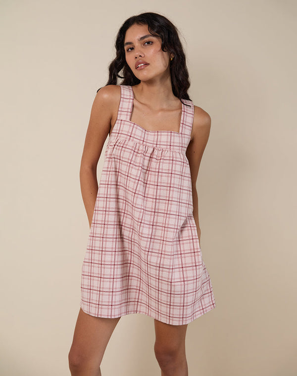 Motel Rocks Sanlia Mini Dress In Basic Tartan Pink
