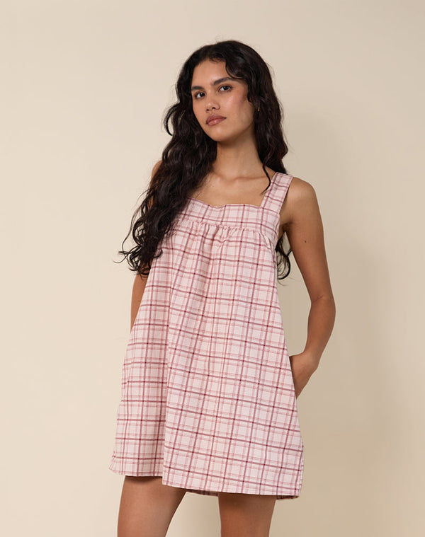 motel rocks Sanlia Mini Dress in Basic Tartan Pink