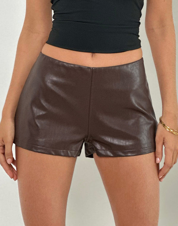 Motel Rocks Sanne Hot Pants In PU Brown