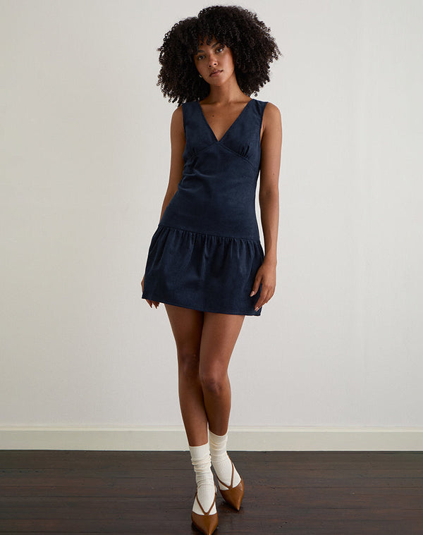 Motel Rocks Sarabi Plunge Mini Dress In Cord Navy