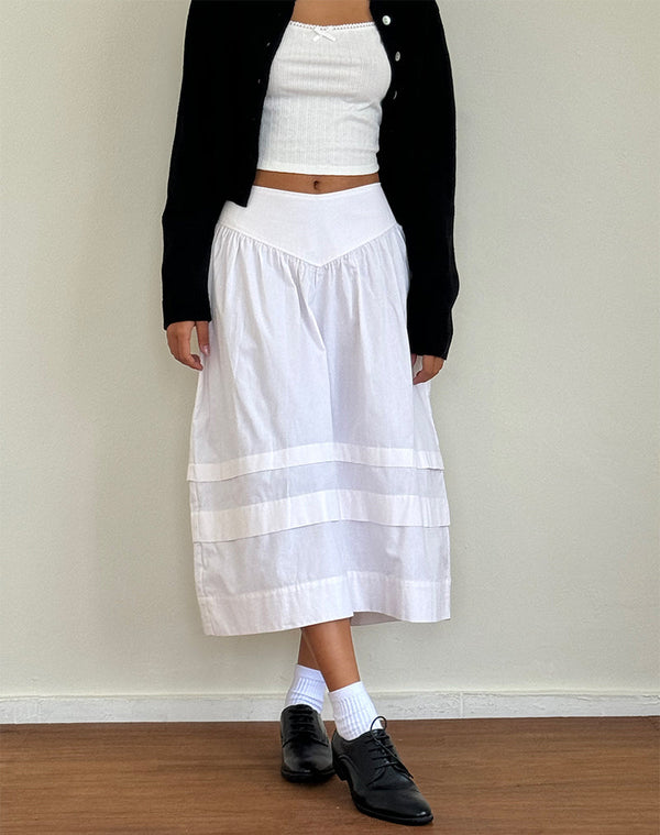 Motel Rocks Sarayu Midi Skirt In Poplin White