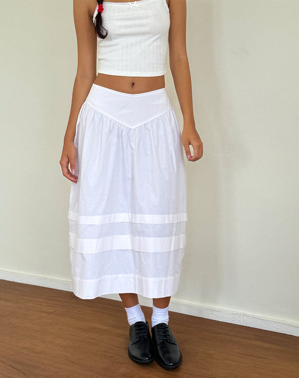 motel rocks Sarayu Midi Skirt in Poplin White