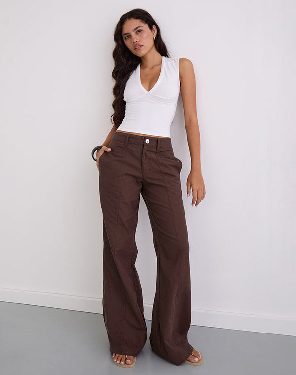 Motel Rocks Saucy Trousers In Linen Deep Mahogany