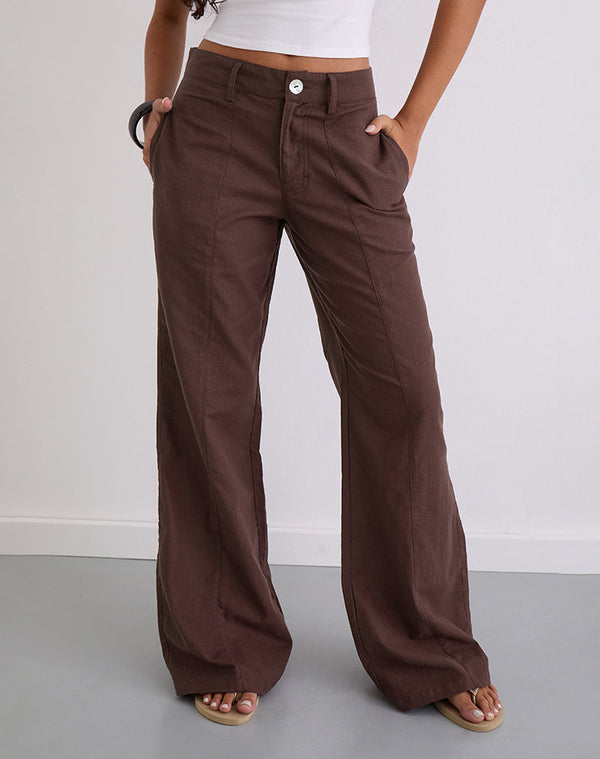 motel rocks Saucy Trousers in Linen Deep Mahogany