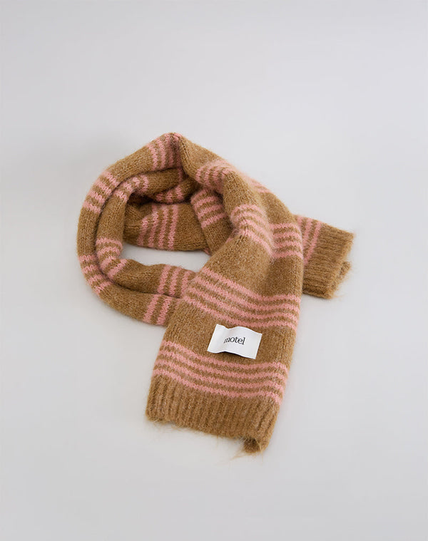 Motel Rocks Scarf In Knit Pink Stripe Brushed Wool