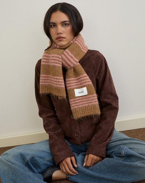 Motel Rocks Scarf In Knit Pink Stripe Brushed Wool