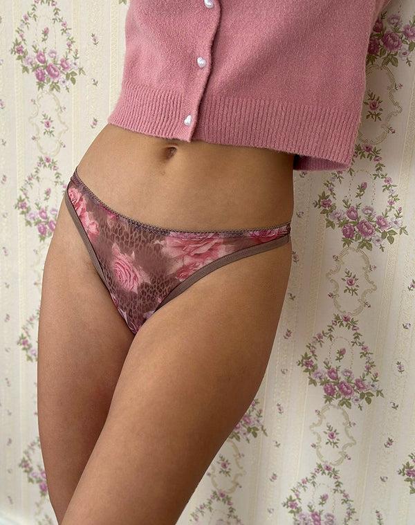 Motel Rocks Selia Knickers In Mesh Rose Leopard
