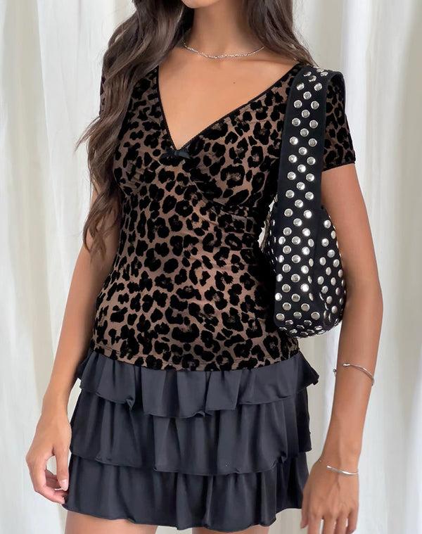 motel rocks Selina Top in Flocked Rar Leopard
